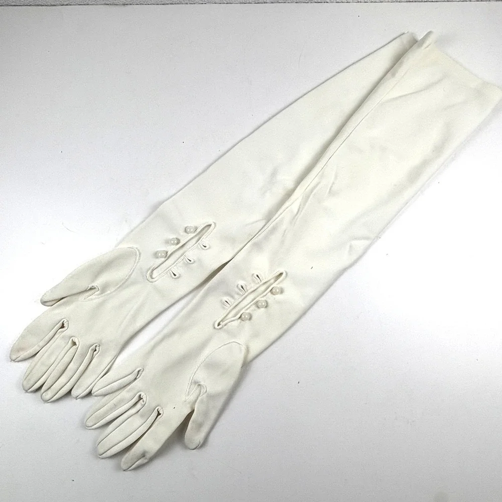 Opera Gloves Womens One Size White Pearl Button Keyhole Long Bridal Bridgerton